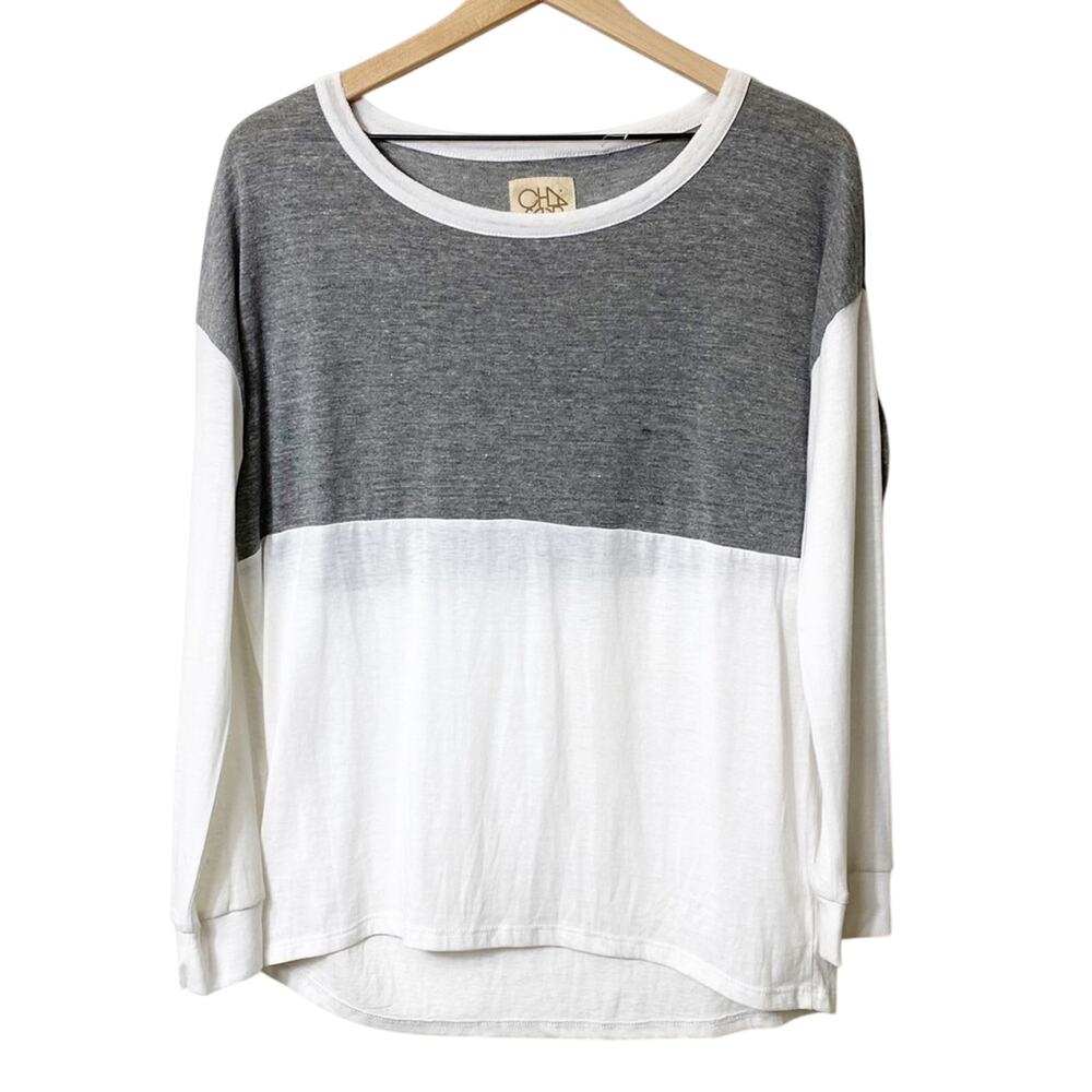 Chaser Colorblock White Gray Medium Women  Blouse NWT
